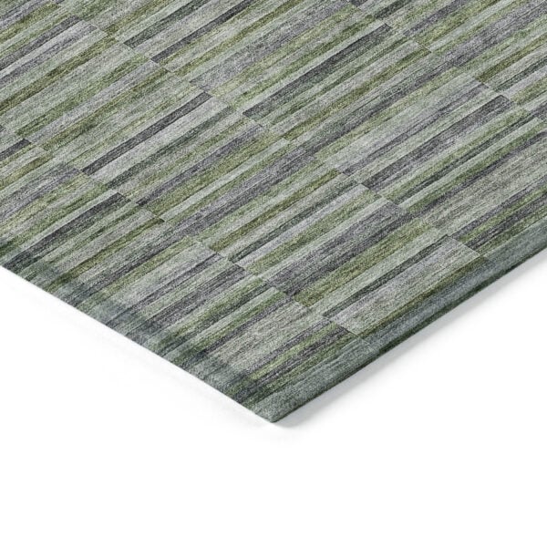3' X 5' Olive Green And Gray Striped Washable Indoor Outdoor Area Rug