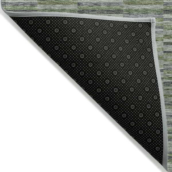 3' X 5' Olive Green And Gray Striped Washable Indoor Outdoor Area Rug