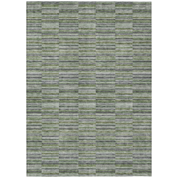 3' X 5' Olive Green And Gray Striped Washable Indoor Outdoor Area Rug