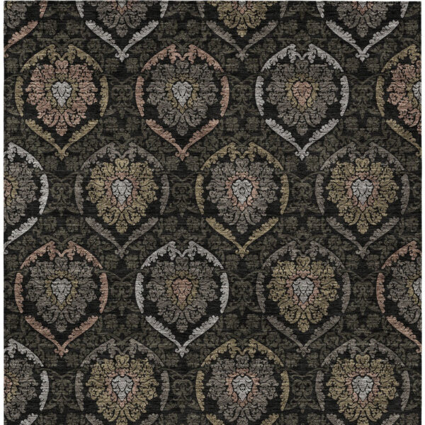 3' X 5' Black Gray And Brown Medallion Washable Indoor Outdoor Area Rug