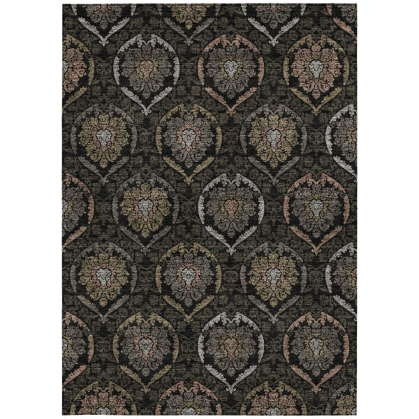 3' X 5' Black Gray And Brown Medallion Washable Indoor Outdoor Area Rug