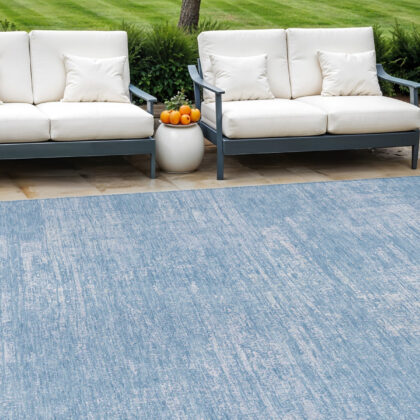 9' X 12' Navy Blue And Sky Blue Abstract Washable Indoor Outdoor Area Rug
