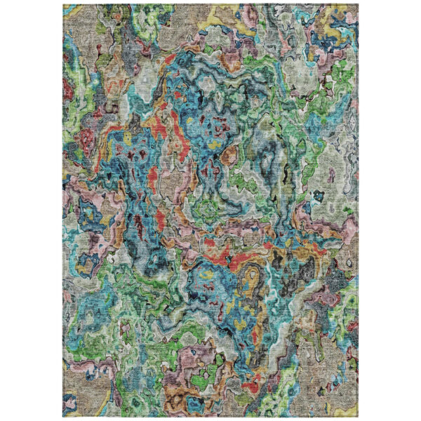 5' X 8' Orange And Teal Blue Abstract Washable Indoor Outdoor Area Rug