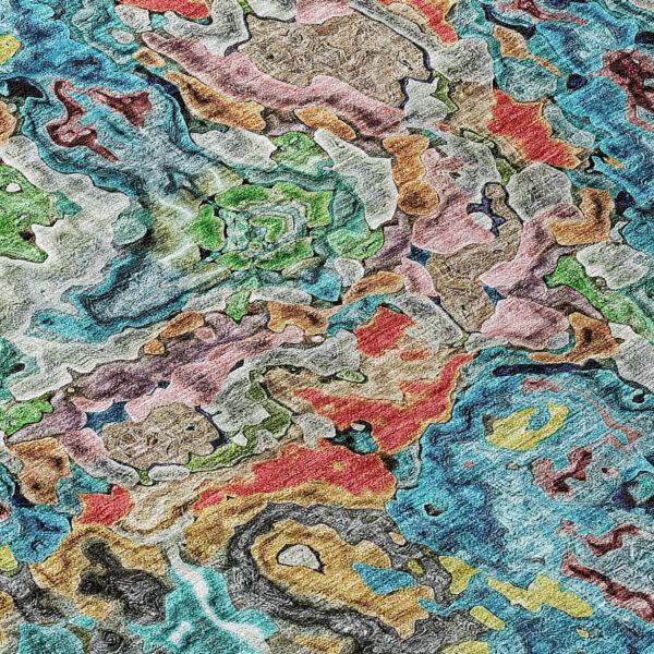 5' X 8' Orange And Teal Blue Abstract Washable Indoor Outdoor Area Rug