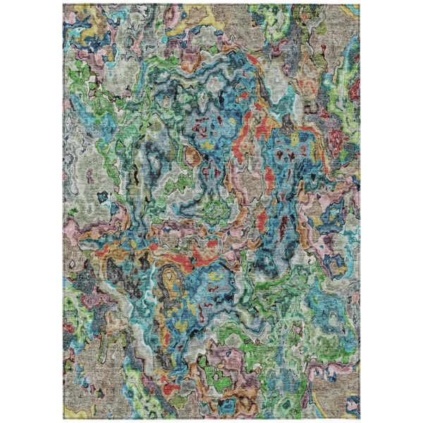 5' X 8' Orange And Teal Blue Abstract Washable Indoor Outdoor Area Rug