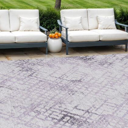 9' X 12' Purple Lavender And Silver Geometric Washable Indoor Outdoor Area Rug