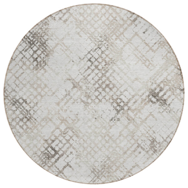 8' Taupe Beige And Brown Round Geometric Washable Indoor Outdoor Area Rug