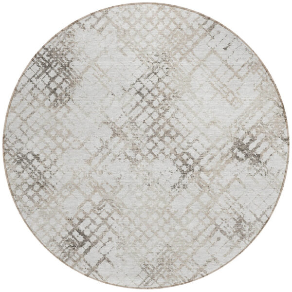 8' Taupe Beige And Brown Round Geometric Washable Indoor Outdoor Area Rug