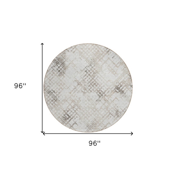8' Taupe Beige And Brown Round Geometric Washable Indoor Outdoor Area Rug