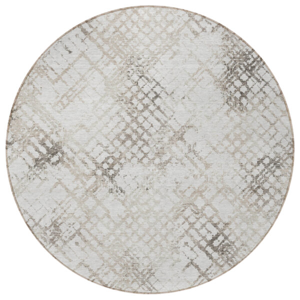 8' Taupe Beige And Brown Round Geometric Washable Indoor Outdoor Area Rug