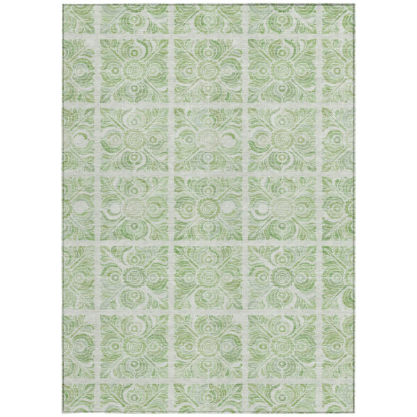 3' X 5' Artichoke Green And Mint Green Medallion Washable Indoor Outdoor Area Rug