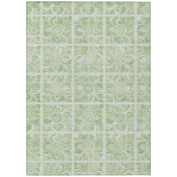 3' X 5' Artichoke Green And Mint Green Medallion Washable Indoor Outdoor Area Rug