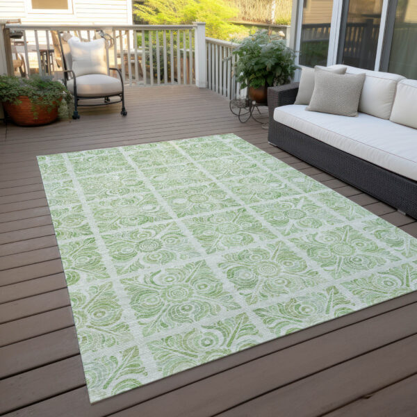 3' X 5' Artichoke Green And Mint Green Medallion Washable Indoor Outdoor Area Rug