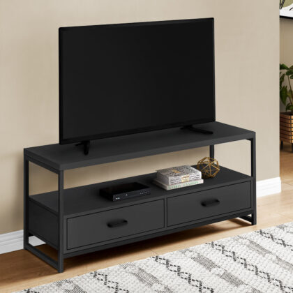 47" Black Cabinet Enclosed Storage TV Stand