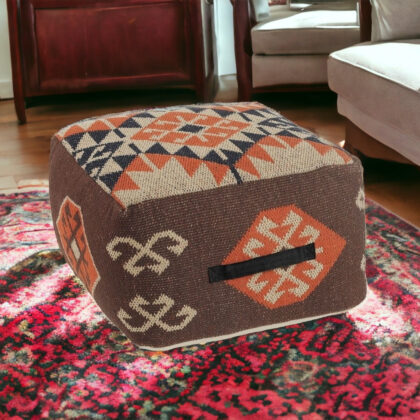 18" Brown Cotton Blend Ottoman