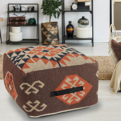 18" Brown Cotton Blend Ottoman
