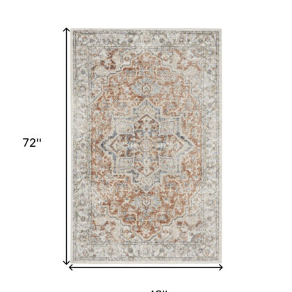 4' X 6' Gold Oriental Power Loom Washable Area Rug