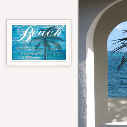 Take Me There (Beach) White Framed Print Wall Art