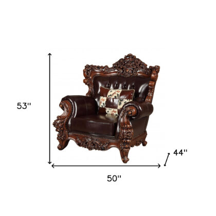 50" Espresso Faux Leather Tufted Wingback Chair