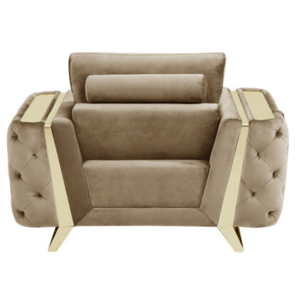 50" Beige And Gold Velvet Tufted Club Chair