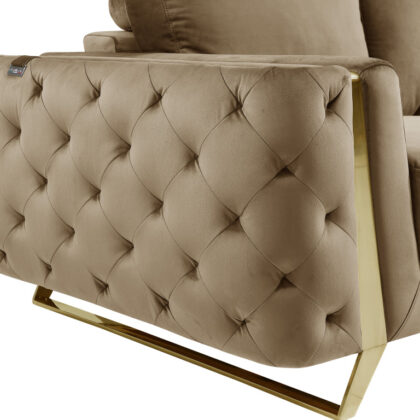 50" Beige And Gold Velvet Tufted Club Chair
