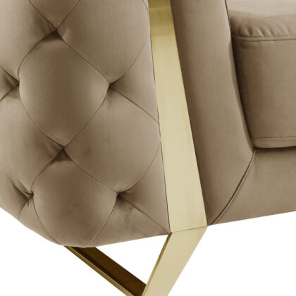 50" Beige And Gold Velvet Tufted Club Chair