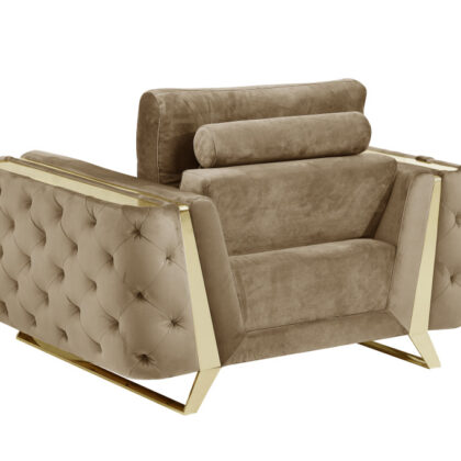 50" Beige And Gold Velvet Tufted Club Chair