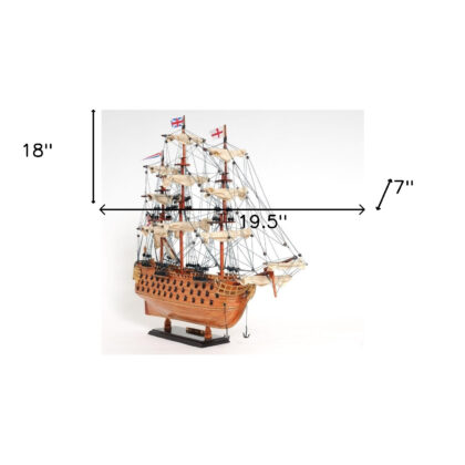 18" Wood Brown HMS Victory Hand Painted Decorative Boat