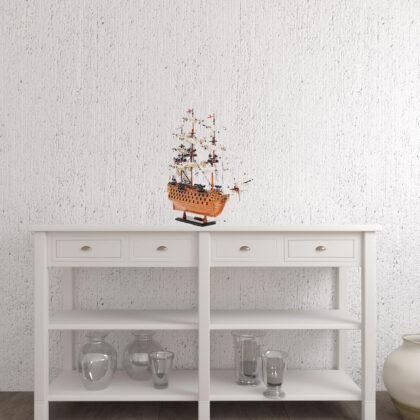 18" Wood Brown HMS Victory Hand Painted Decorative Boat