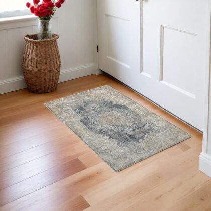 2' x 3' Beige and Gray Medallion Area Rug