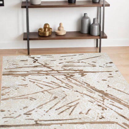 4' x 6' Ivory and Brown Abstract Area Rug