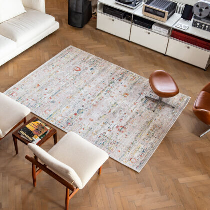 7' x 9' White Oriental Non Skid Area Rug