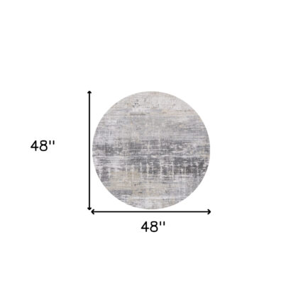 5' Gray and White Round Abstract Non Skid Area Rug