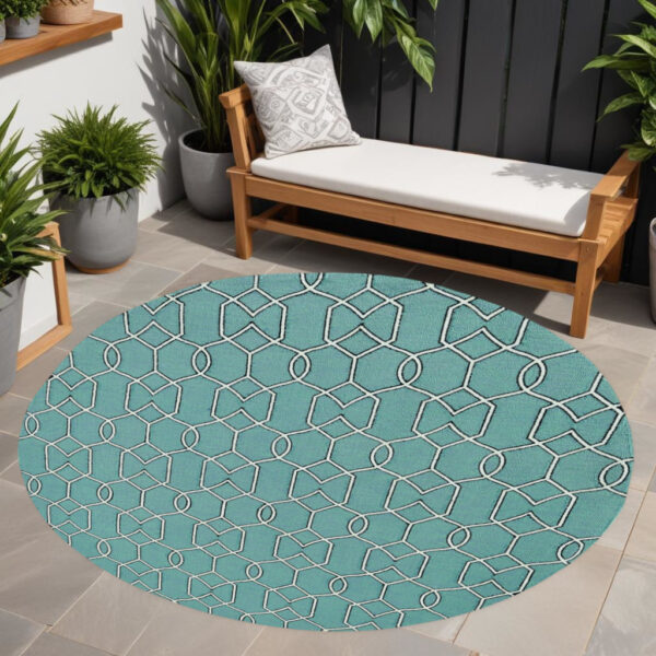 7' Round Green Round Moroccan Indoor Outdoor Area Rug