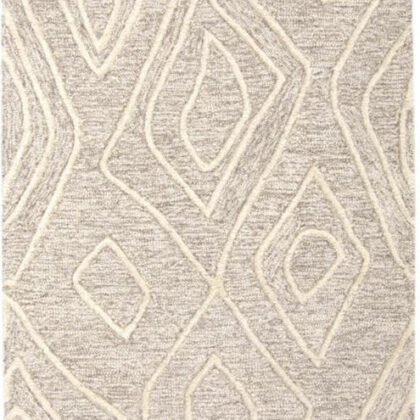 8' Ivory and Tan Geometric Hand Tufted Runner Rug