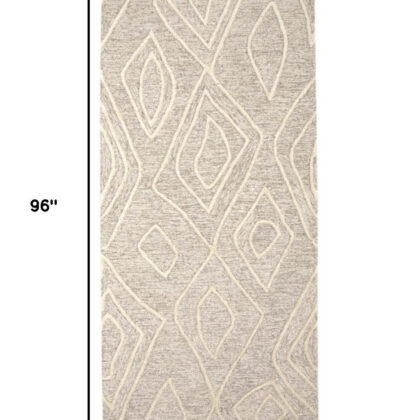 8' Ivory and Tan Geometric Hand Tufted Runner Rug