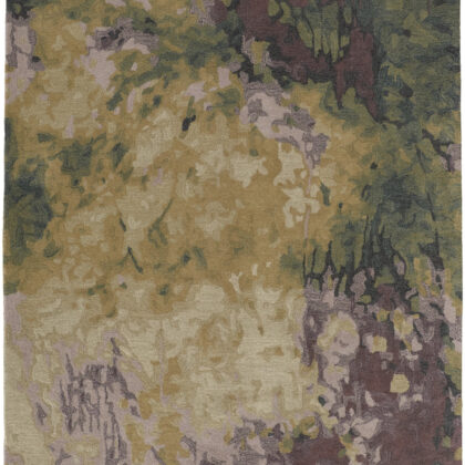 5' X 8' Gold Purple And Green Wool Abstract Tufted Handmade Stain Resistant Area Rug