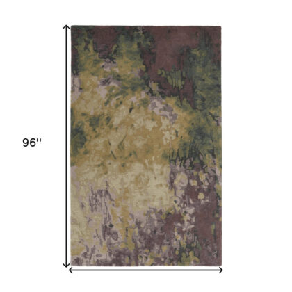 5' X 8' Gold Purple And Green Wool Abstract Tufted Handmade Stain Resistant Area Rug