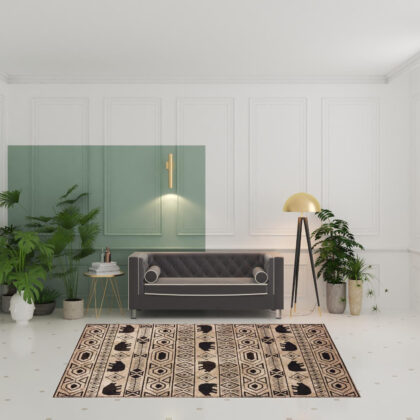 6' X 9' Ivory And Black Southwestern Power Loom Stain Resistant Area Rug