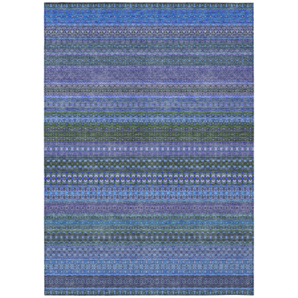 3' X 5' Blue and Green Striped Washable Non Skid Indoor Outdoor Area Rug