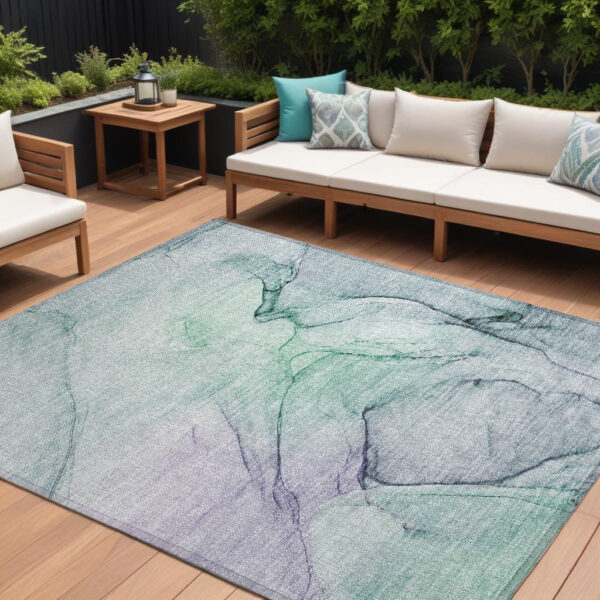 8' X 10' Blue and Gray Abstract Washable Non Skid Indoor Outdoor Area Rug
