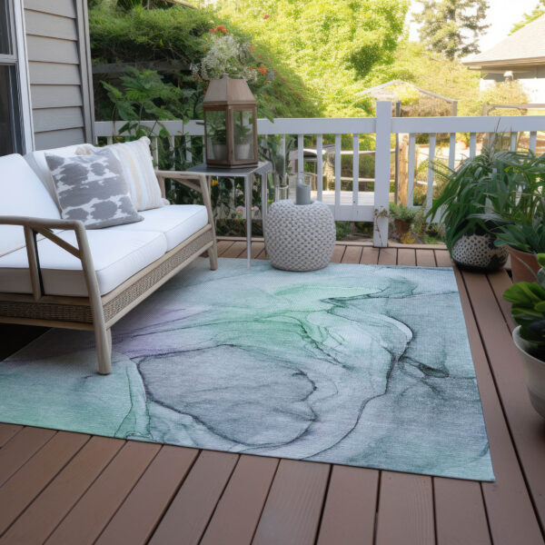 8' X 10' Blue and Gray Abstract Washable Non Skid Indoor Outdoor Area Rug