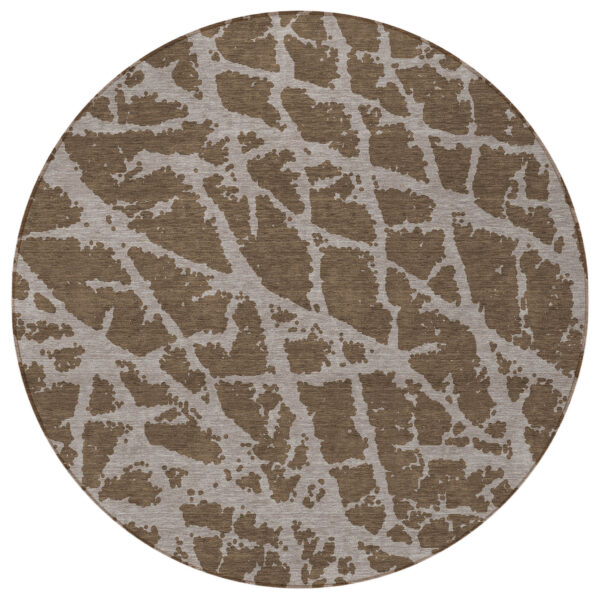8' Round Brown Round Abstract Washable Non Skid Indoor Outdoor Area Rug