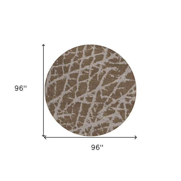 8' Round Brown Round Abstract Washable Non Skid Indoor Outdoor Area Rug