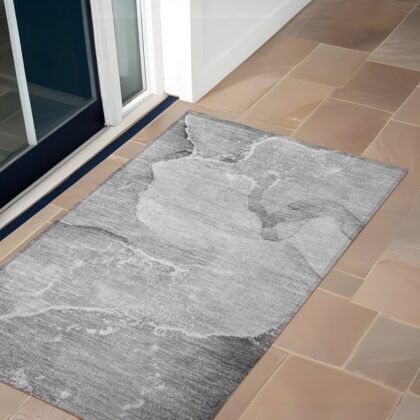 2' X 3' Gray Abstract Washable Indoor Outdoor Area Rug