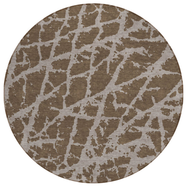8' Round Brown Round Abstract Washable Non Skid Indoor Outdoor Area Rug