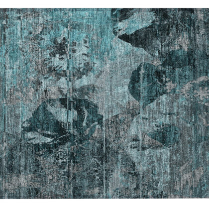 2' X 3' Teal and Gray Floral Washable Non Skid Indoor Outdoor Area Rug