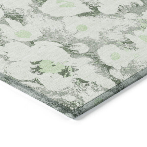 5' X 8' Artichoke Green Floral Washable Non Skid Indoor Outdoor Area Rug