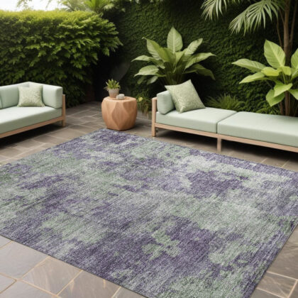 10' X 14' Purple and Green Abstract Washable Non Skid Indoor Outdoor Area Rug