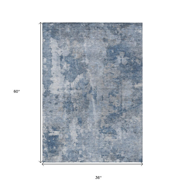 3' X 5' Blue Abstract Washable Non Skid Indoor Outdoor Area Rug